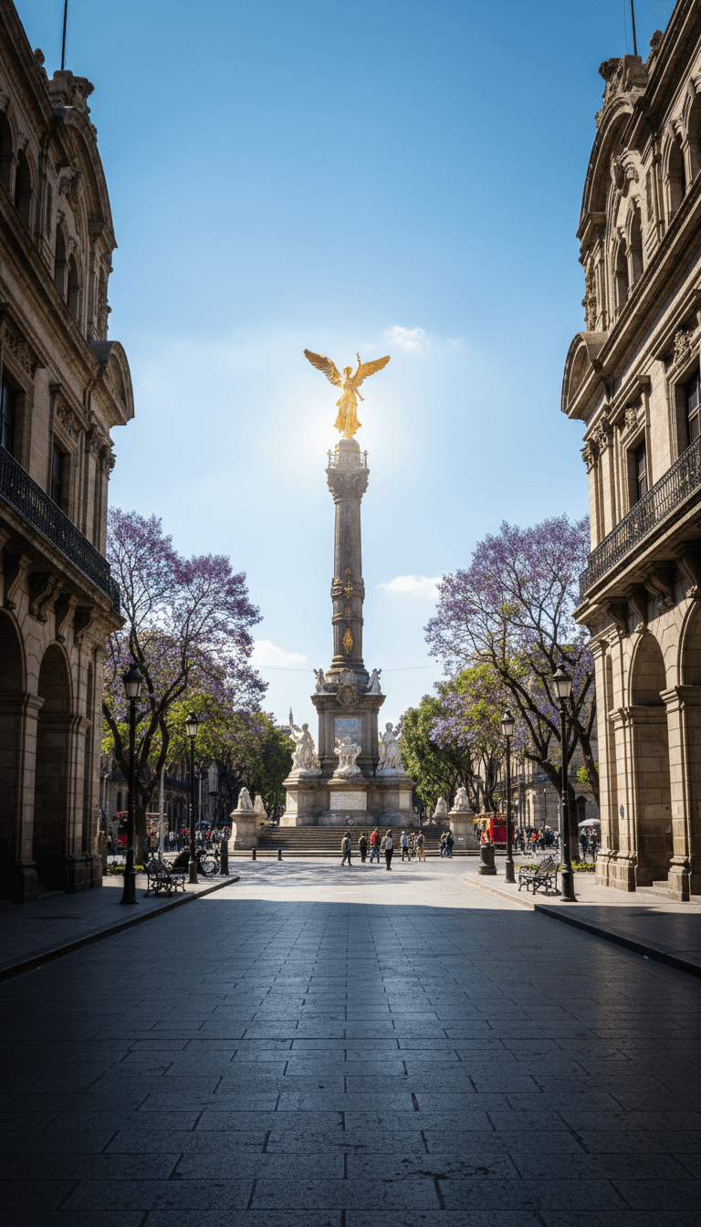 Mexico City public square with historic monument