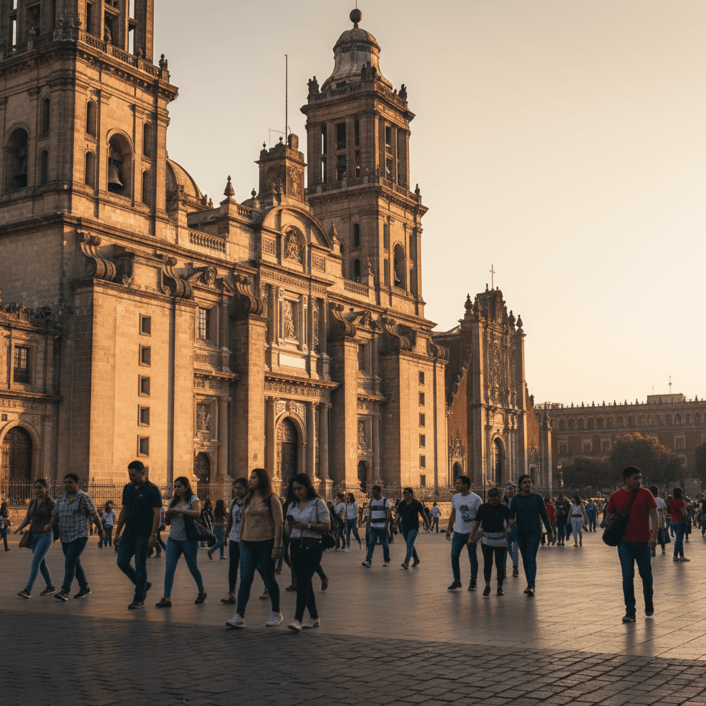 Mexico City Metropolitan Cathedral with ornate stone façade and architectural details