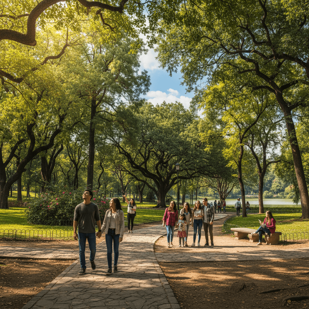 Visitors enjoying the natural beauty of Chapultepec Park in Mexico City