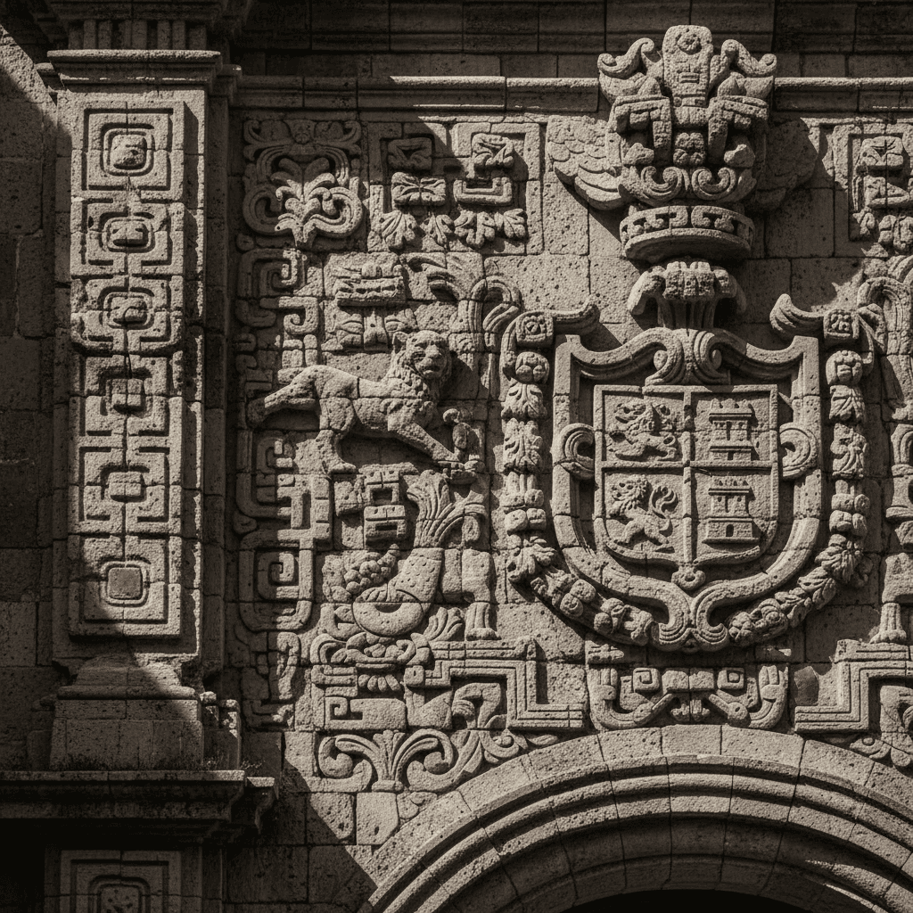 Detailed colonial architecture carved stone details in Mexico City